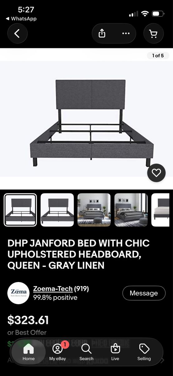 DHP Janford Queen Bed Frame with Upholstered Headboard - Gray Linen