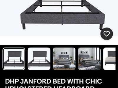 DHP Janford Queen Bed Frame with Upholstered Headboard - Gray Linen
