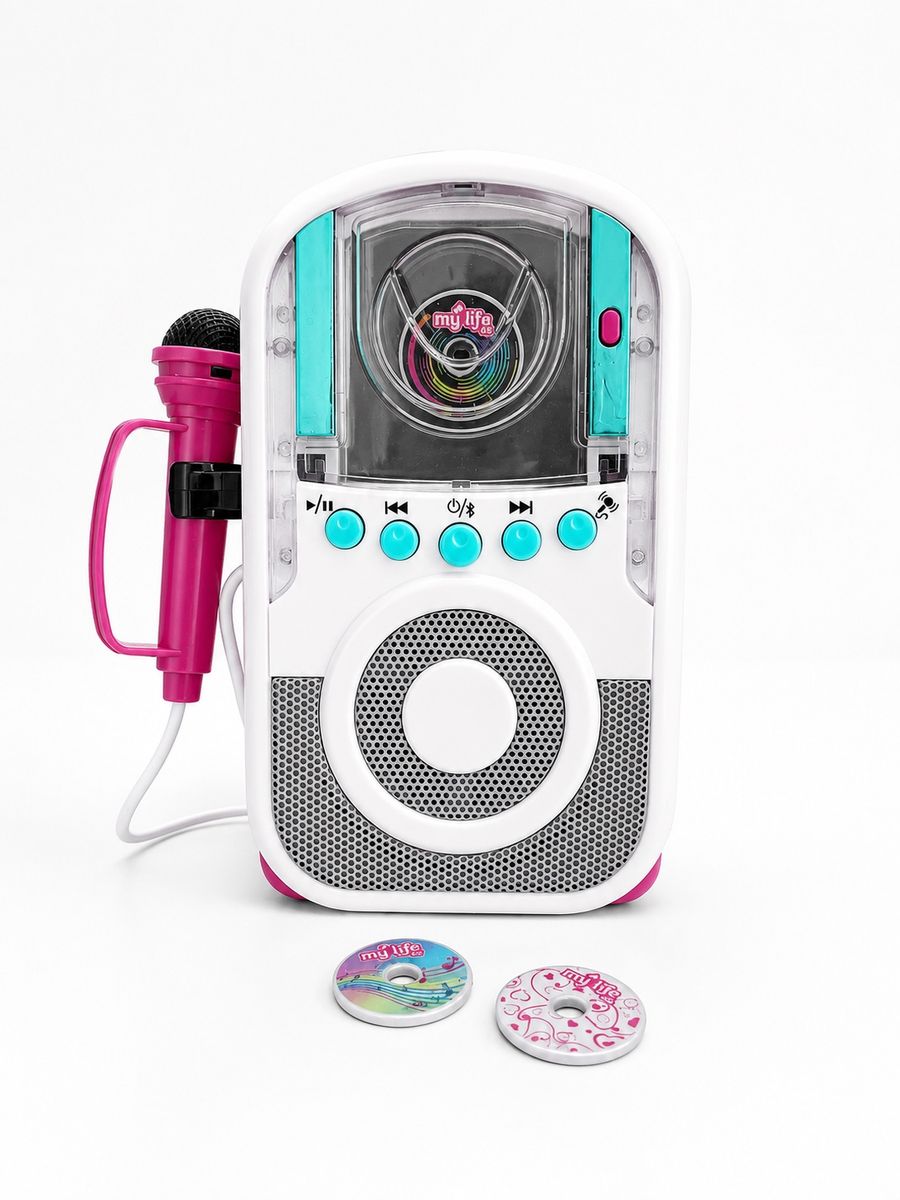 My Life Mini Bluetooth Karaoke Machine & Microphone with 3 Play Discs for American girl dolls.