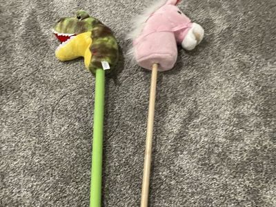 Stick Horse and stick T-rex