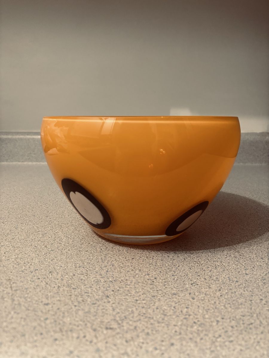 Retro Orange Art Glass Bowl w/ Black & White Dot Design