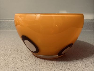 Retro Orange Art Glass Bowl w/ Black & White Dot Design