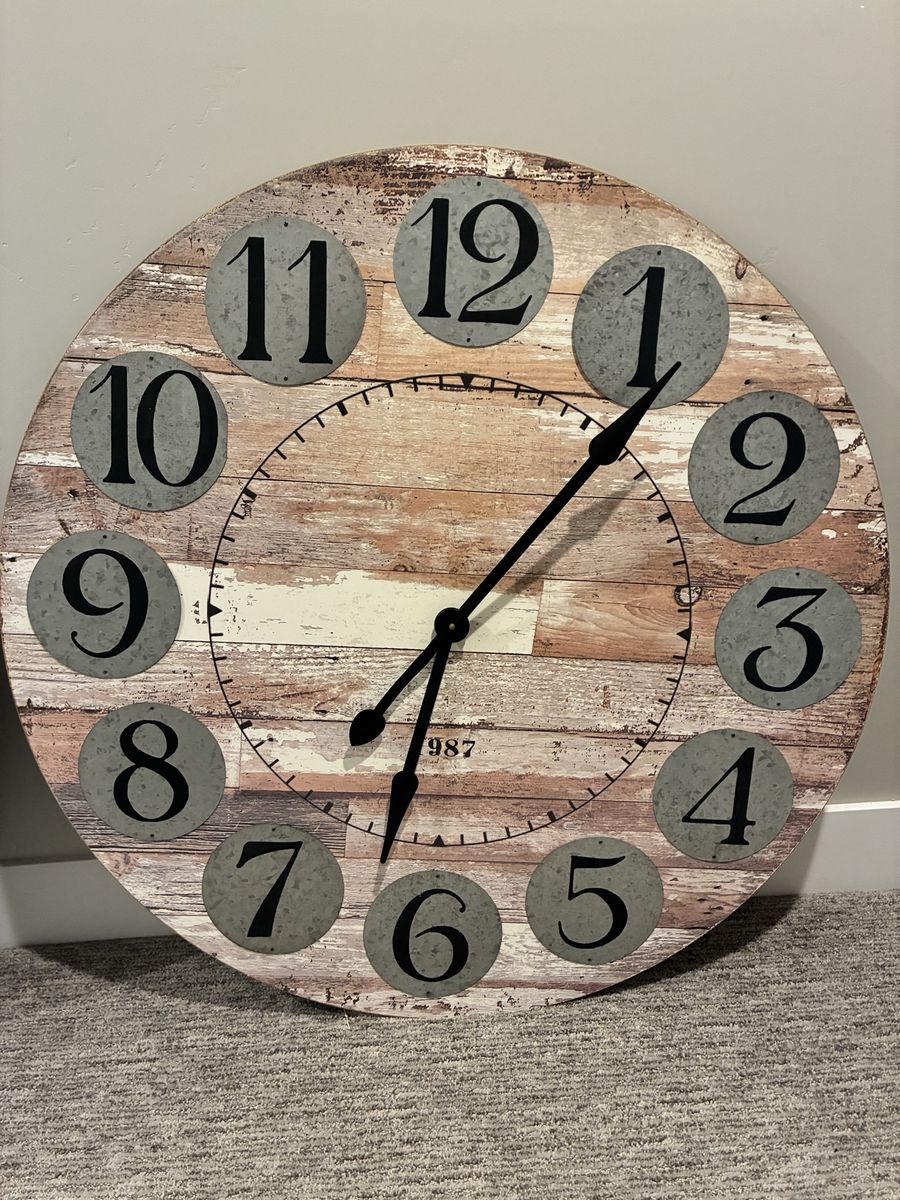 Large Faux Wood/Metal Clock