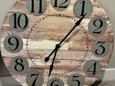 Large Faux Wood/Metal Clock