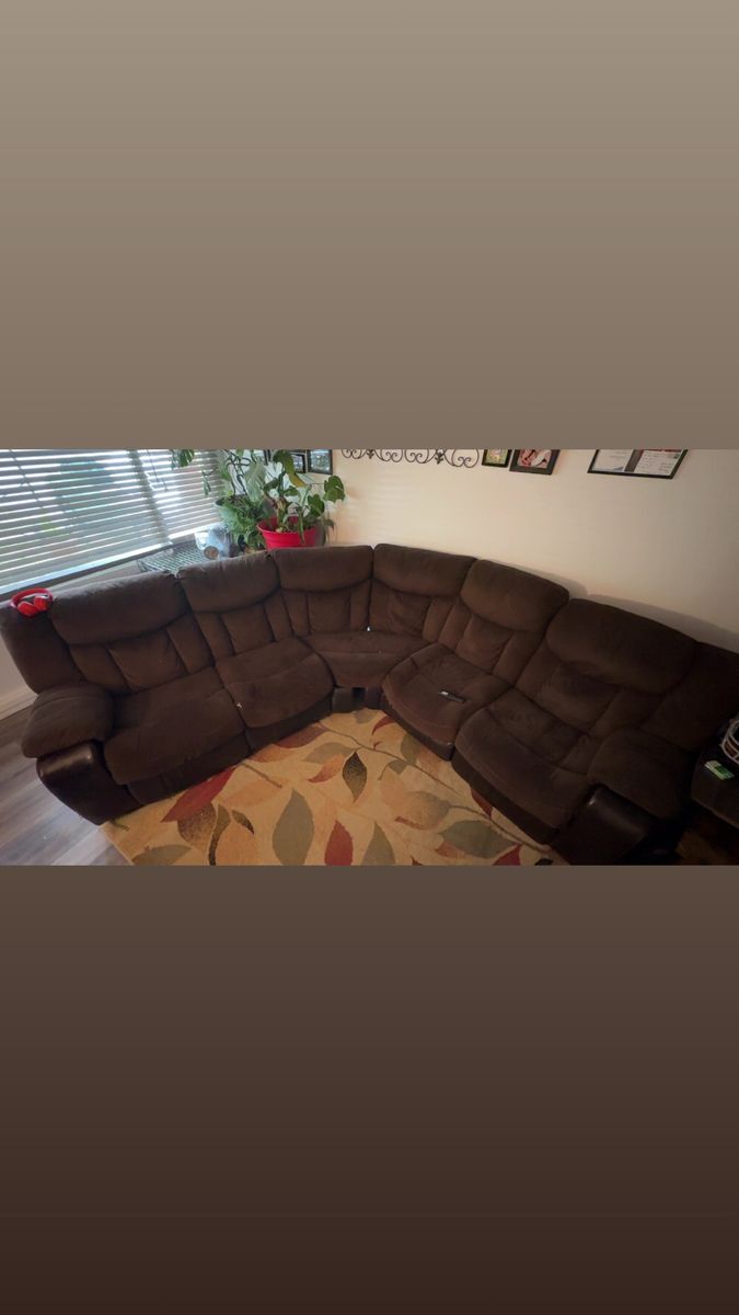 Brown Microfiber & Faux Leather Sectional Sofa with Recliners