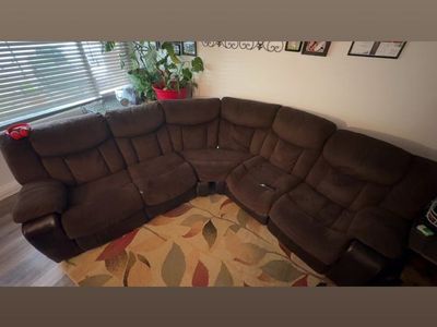 Brown Microfiber & Faux Leather Sectional Sofa with Recliners