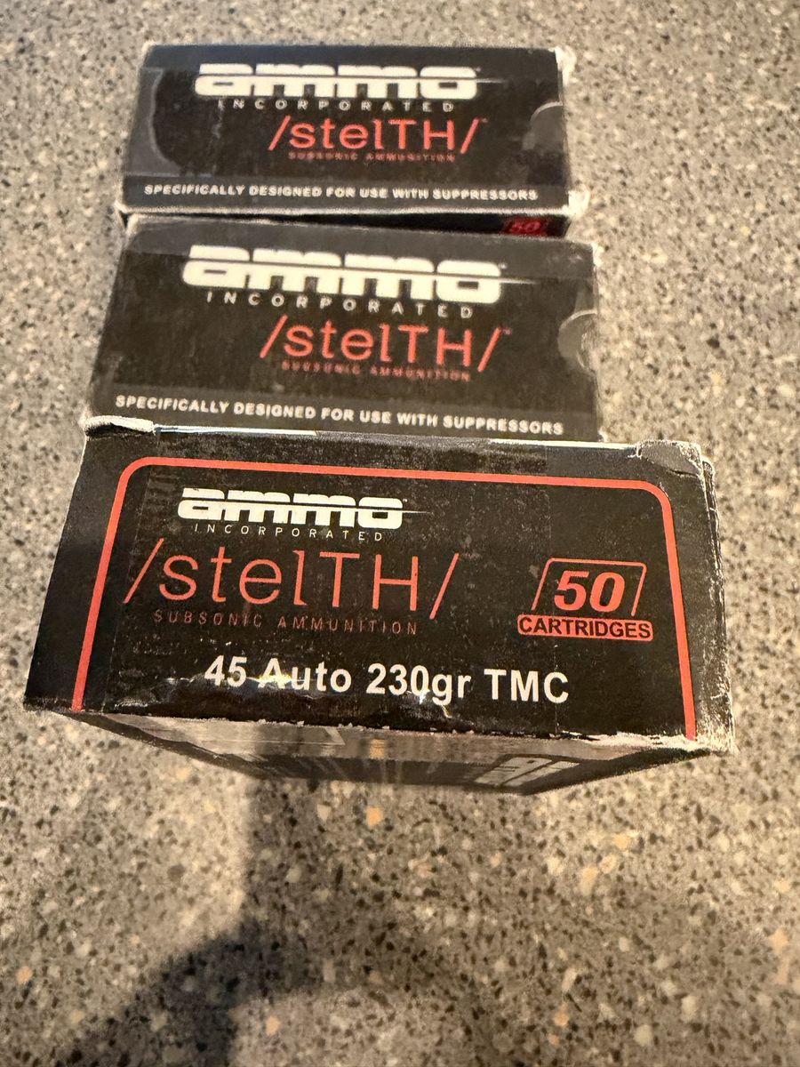 Ammo Inc. stelTH 45 Auto 230gr TMC Subsonic Ammunition - 150 Rounds (3x 50-round boxes)