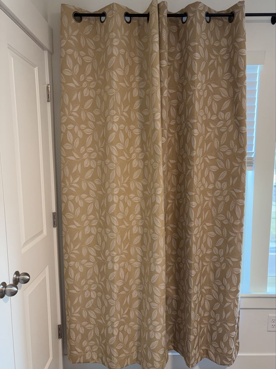 Leaves Print Grommet Top Curtain Panel - Beige/Gold/White, UsedGood Condition