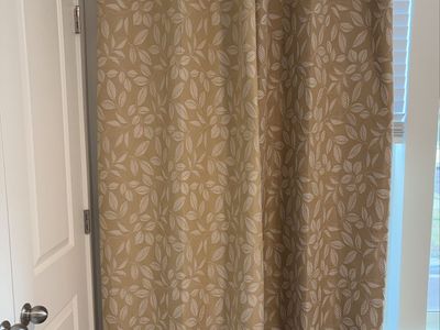 Leaves Print Grommet Top Curtain Panel - Beige/Gold/White, UsedGood Condition