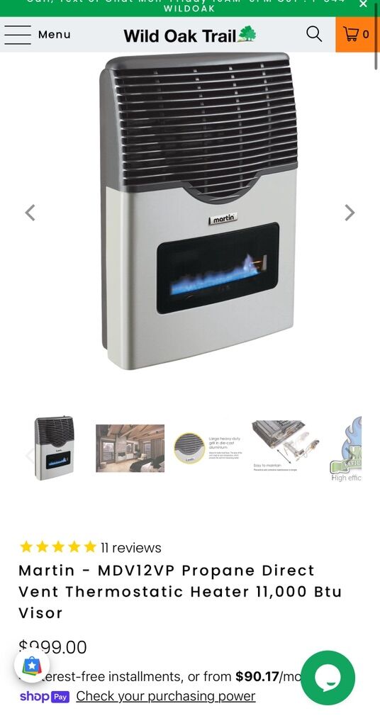 NEW MARTIN 11,000 BTU PROPANE VENT HEATER