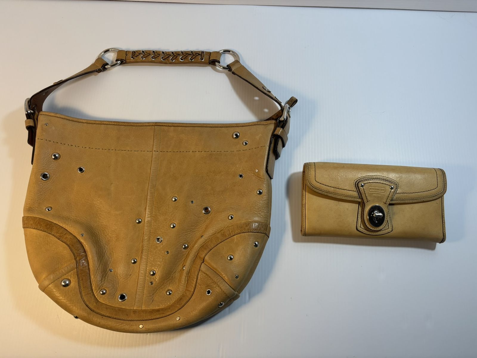 Coach Soho Studded Grommet Hobo Bag with a matching turn-lock wallet 