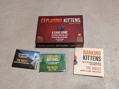 Exploding Kittens Card Game + Imploding Kittens, Streaking Kittens, and Barking Kittens Expansions