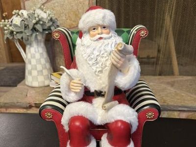 Mackenzie-Childs Wish List Santa Figurine Sitting in Checkered Chair