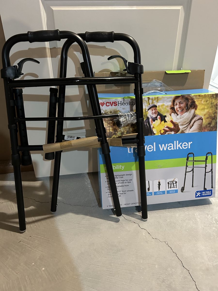 CVS Health Travel Walker, Lightweight, Adjustable Height, 5" Front Wheels, 350lb Capacity