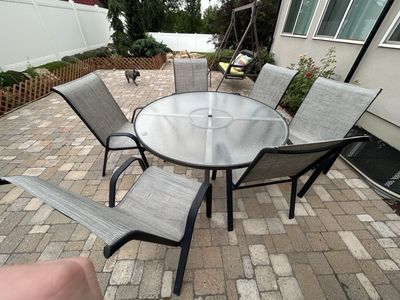 Glass Top Patio Dining Set with 6 Chairs - Durable Outdoor Furniture