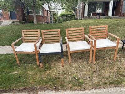 Set of 4 Wooden Patio Chairs with Cushions - Outdoor Furniture - Free