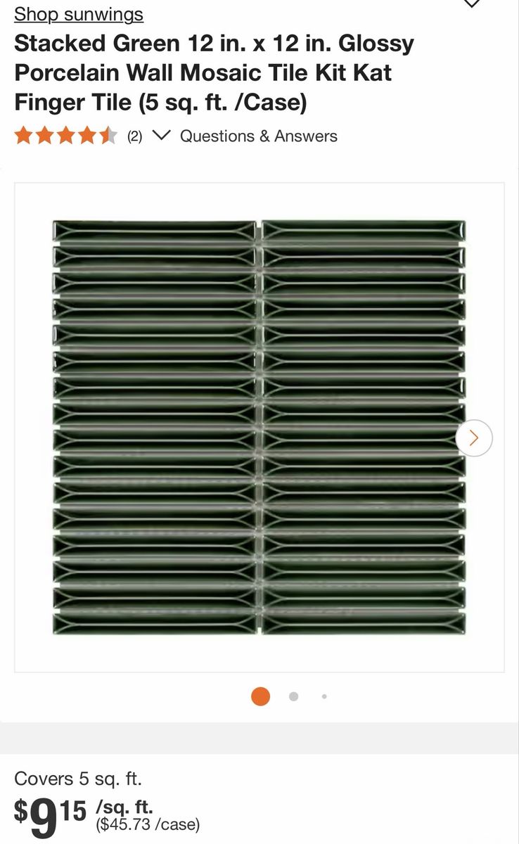 4 Boxes 20 Sq Ft Sunwings Stacked Green 12x12 Glossy Porcelain Wall Mosaic Tile, Kit Kat Finger Tile (5 sq ft)