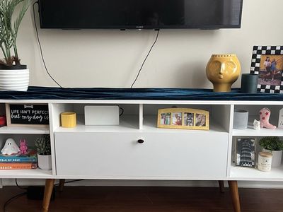 White Mid-Century Modern Media Console TV Stand with Storage