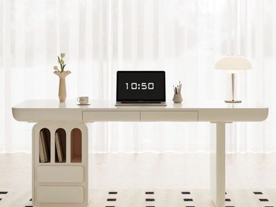 Modern Cream Large Desktop With Drawers