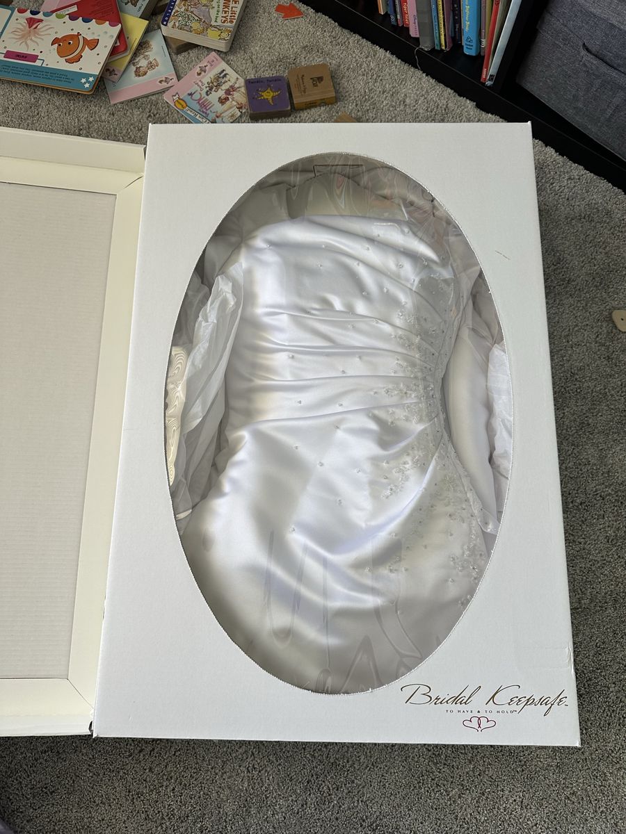 Bridal Keepsake Satin Beaded Wedding Dress - White, Size 4