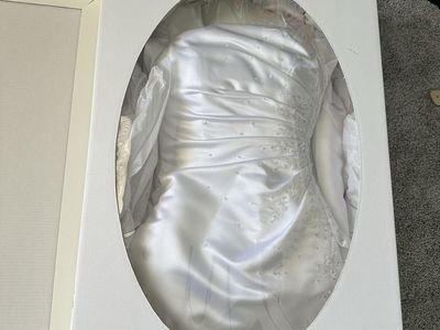 Bridal Keepsake Satin Beaded Wedding Dress - White, Size 4