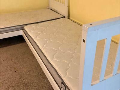 White L-Shaped Double Twin Bed Frame for Kids - Mattresses Optional