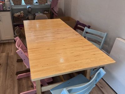 Solid Wood Extendable Dining Table - Natural Wood Finish