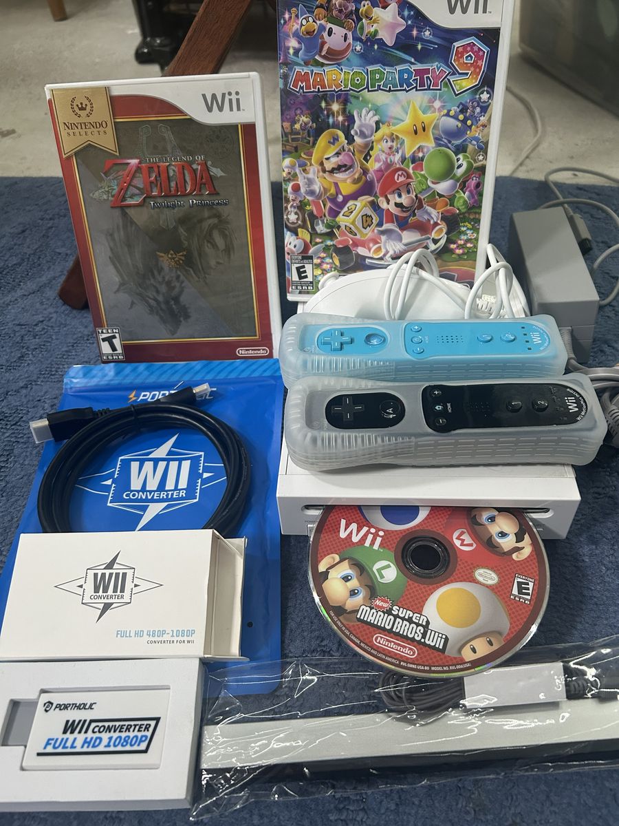 Tested Complete Nintendo Wii Bundle – Mario Party 9, Zelda & Mario Bros