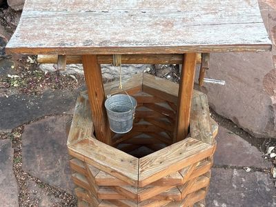 Wooden Wishing Well Outdoor Garden Decor with Metal Bucket - Rustic & Charming Accent
