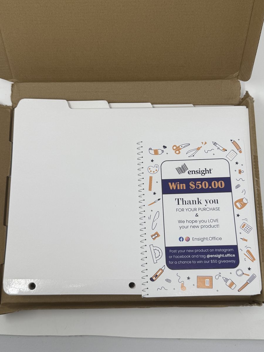 Ensight 8.5 x 11 inch 3 Ring Binder Dividers 100 Page Pack