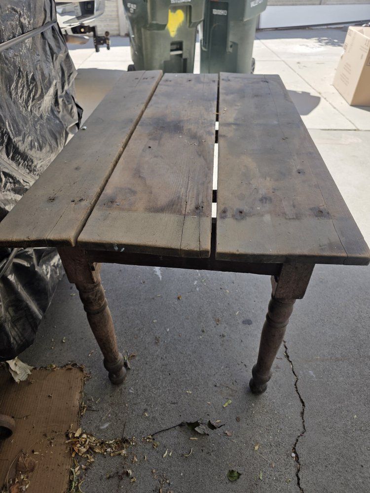 Vintage Rustic Wooden Table with Turned Legs - Primitive Farmhouse Style