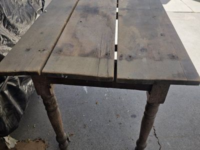 Vintage Rustic Wooden Table with Turned Legs - Primitive Farmhouse Style