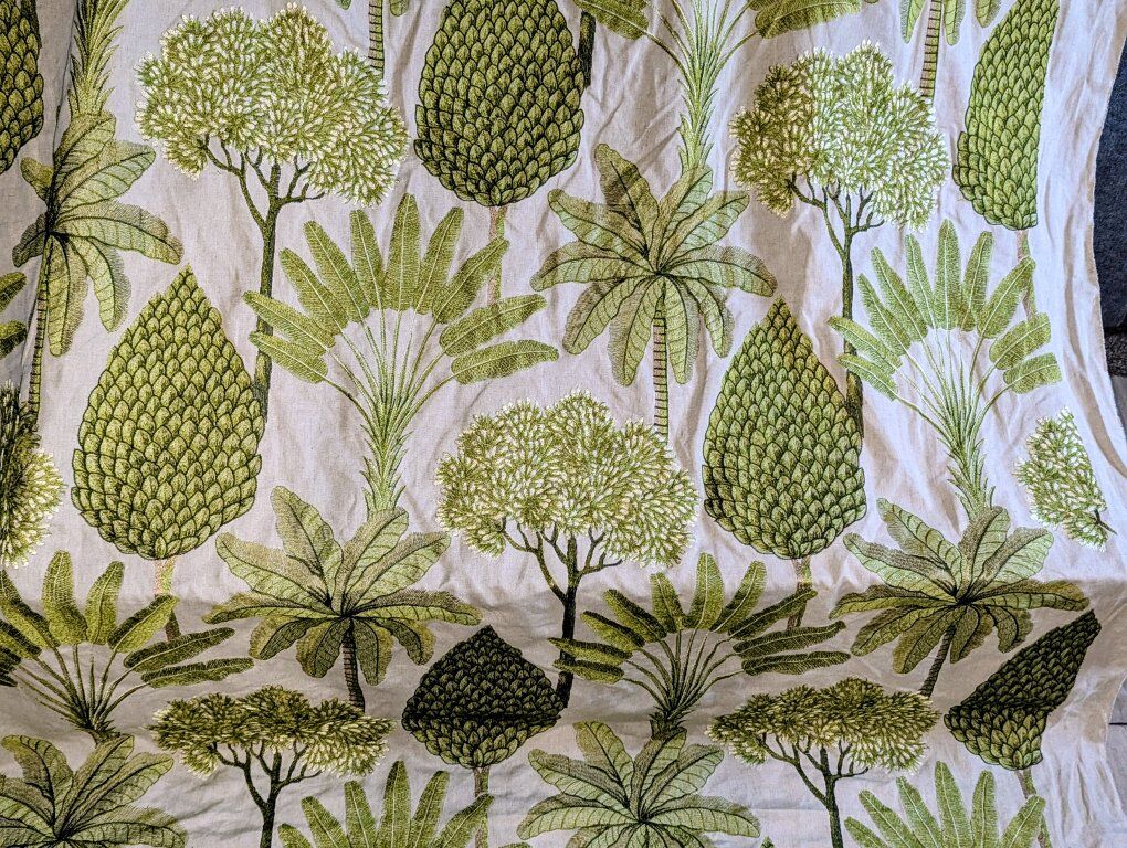 Designer Ann Gish Linen & Silk Embroidered Fabric