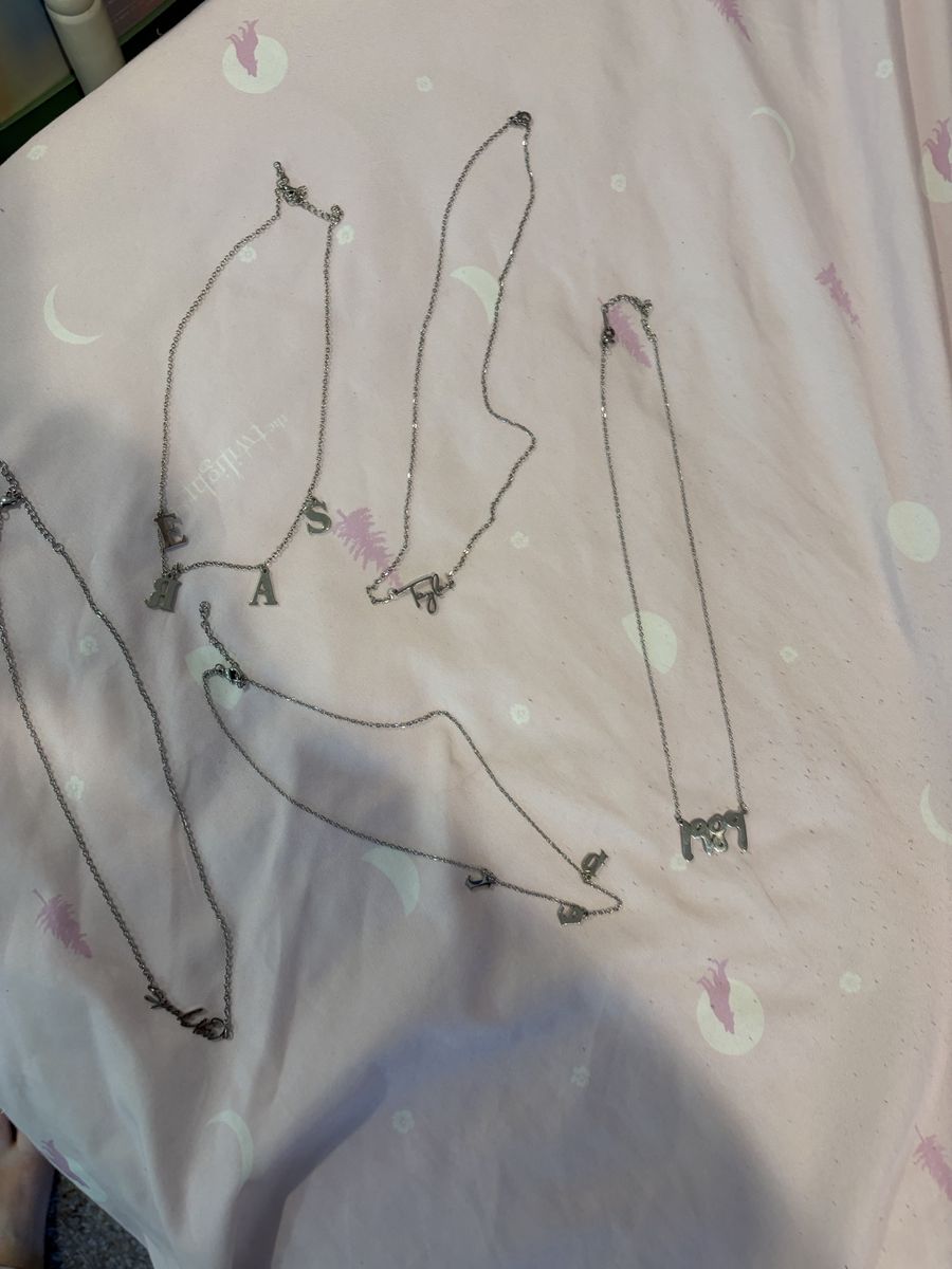 Lot of 5 Silver-Tone Necklaces Featuring Various Letter and Word Pendants