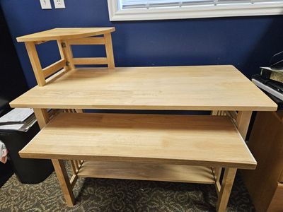 Solid Wood folding Computer Desk with Keyboard Tray and Small Stand with chair