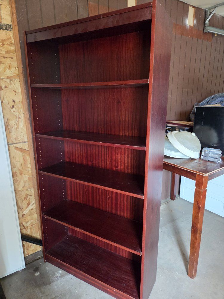Large Wooden Bookshelf with Adjustable Shelves - Dark Mahogany Finish