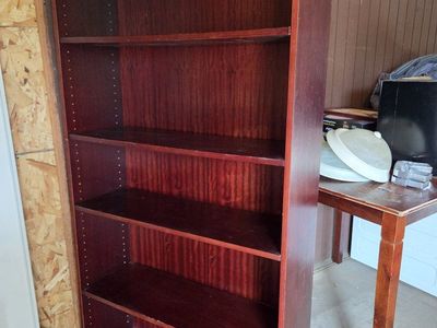 Large Wooden Bookshelf with Adjustable Shelves - Dark Mahogany Finish