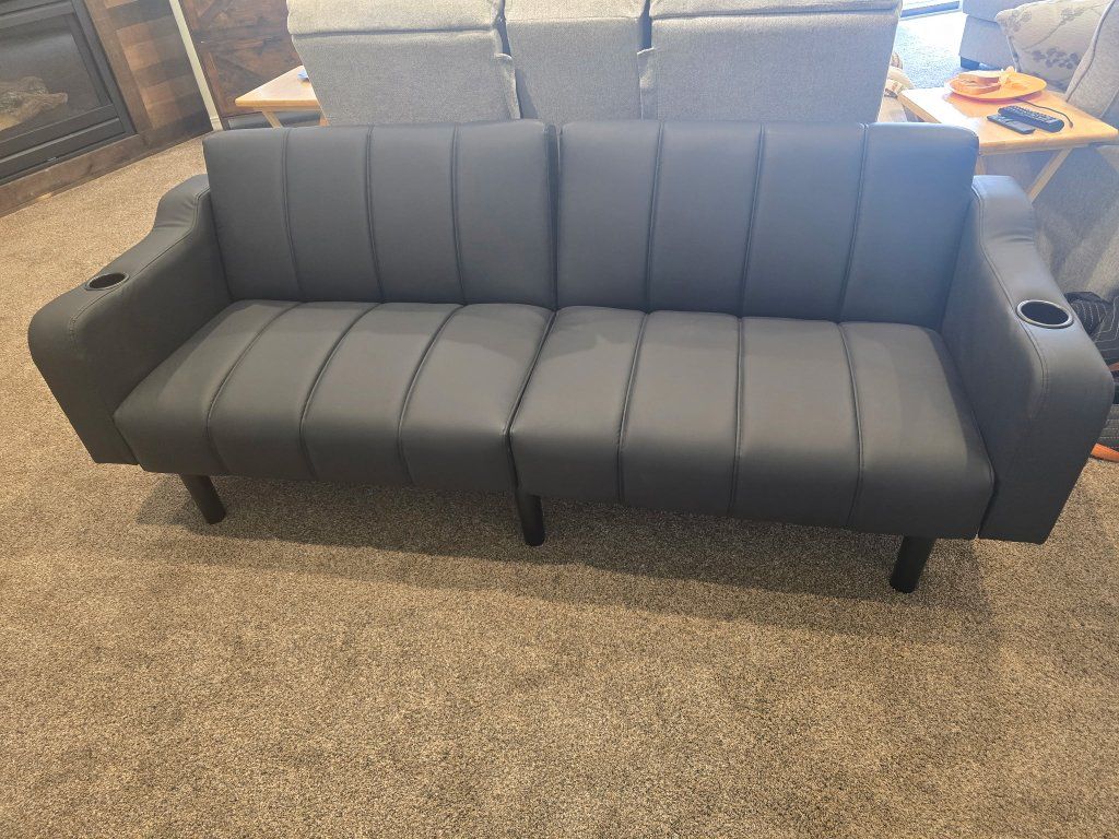 Futon Sofa Bed, Black Faux Leather Convertible Couch with Cupholders, Modern Design