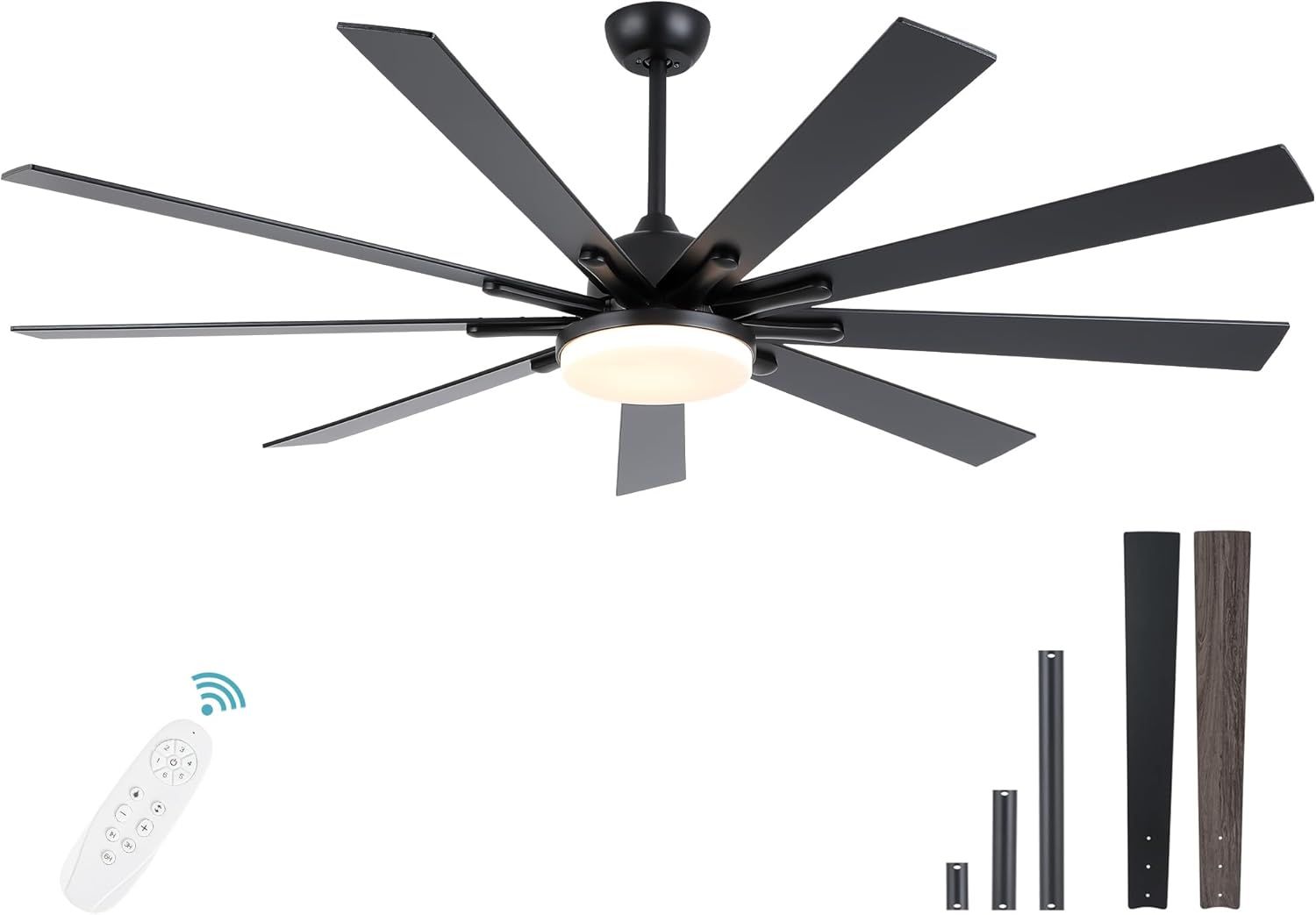 72 inch Black Pochfan dimmable ceiling fan with light and remote