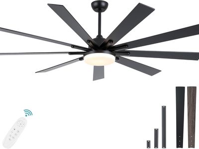 72 inch Black Pochfan dimmable ceiling fan with light and remote