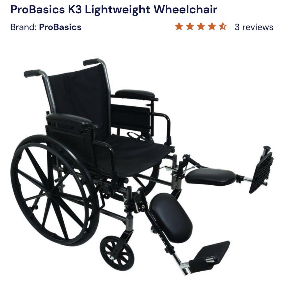 New ProBasics K3 Lightweight Wheelchair with Adjustable Leg Rests
