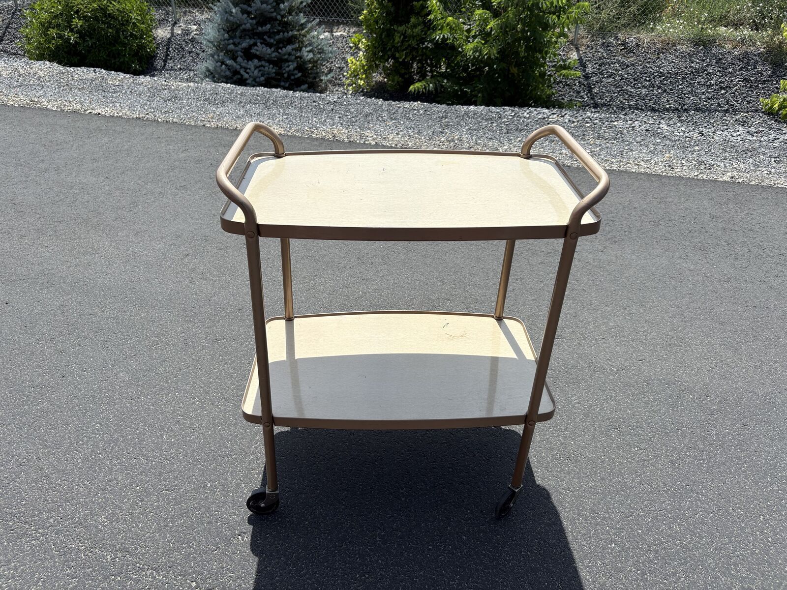Vintage Mid Century Modern rolling bar cart, serving cart, refreshment trolley, casters MCM serving cart