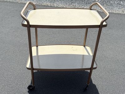 Vintage Mid Century Modern rolling bar cart, serving cart, refreshment trolley, casters MCM serving cart