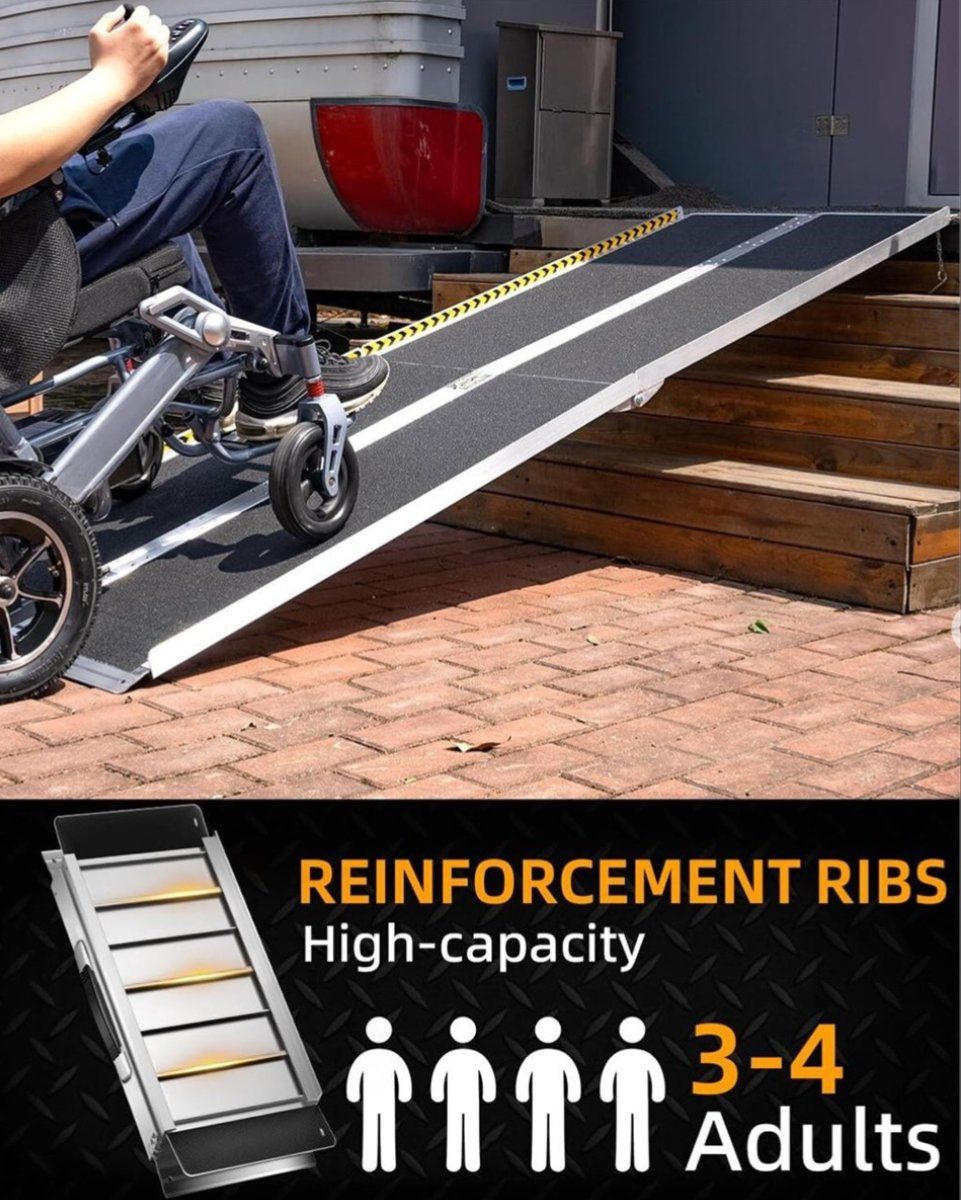 NEW VNN 8FT Portable Wheelchair Ramp, Non-Slip Aluminum Easy-Folding Ramp