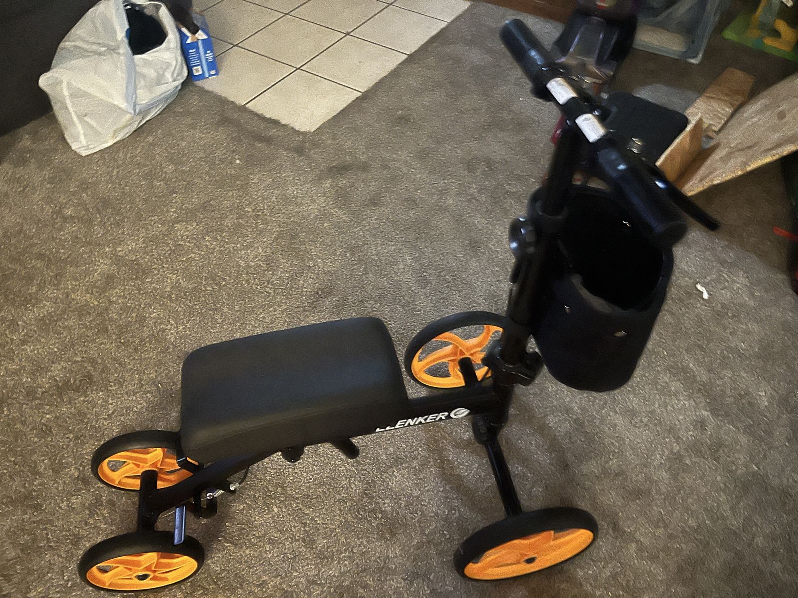 Elenker Steerable Knee Walker Scooter with Basket and Orange Wheelsln