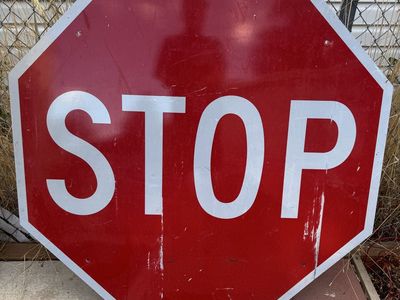 Used Octagonal STOP Sign - Red & White, Authentic Road Sign Decor/Prop