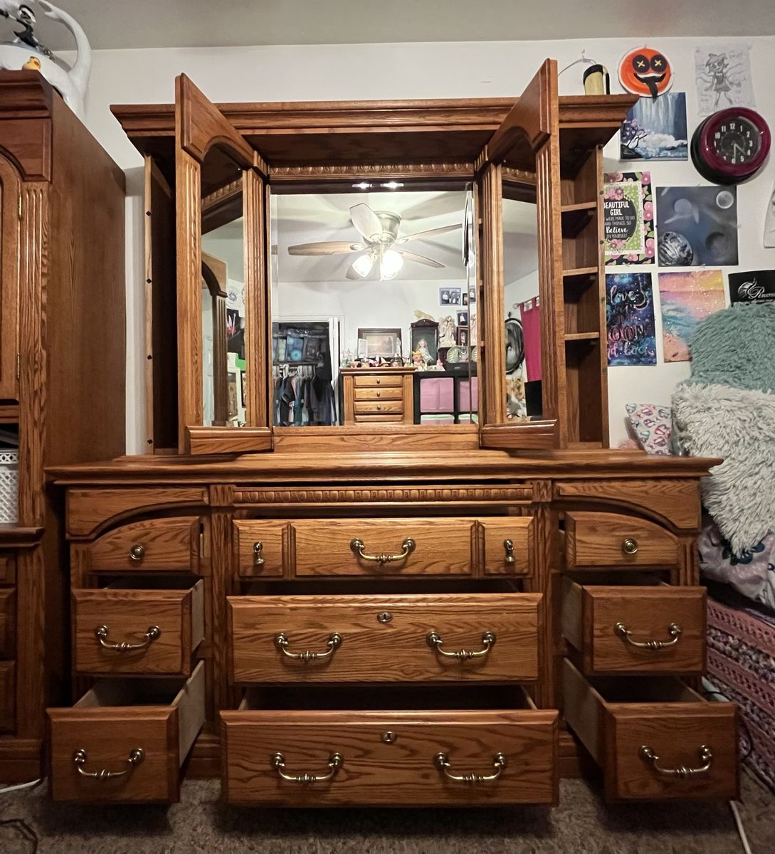 5 piece solid oak dresser set