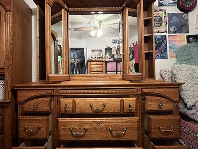 5 piece solid oak dresser set