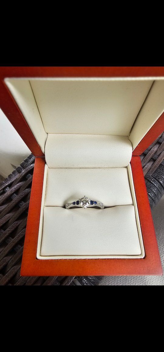 Platinum Diamond Ring with Sapphires