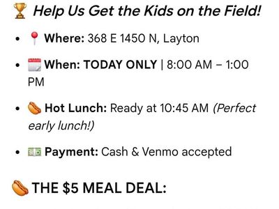 HUGE Yard Sale & $5 Hot Dog Lunch - Support Kids' Sports! Layton, UT - TODAY ONLY 8 AM - 1 PM